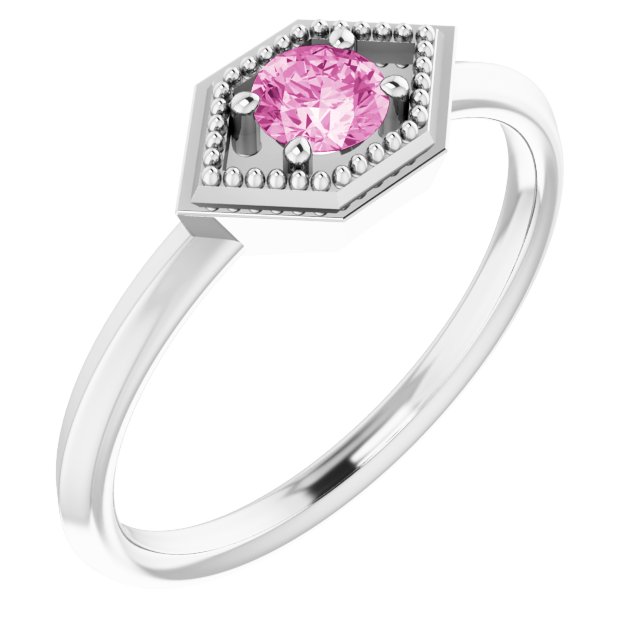 Platinum Natural Pink Sapphire Geometric Ring