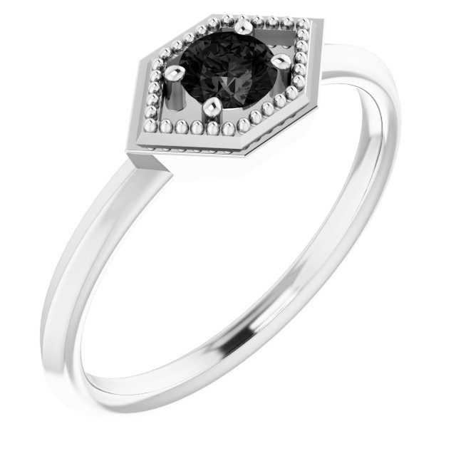 Platinum Natural Black Onyx Geometric Ring