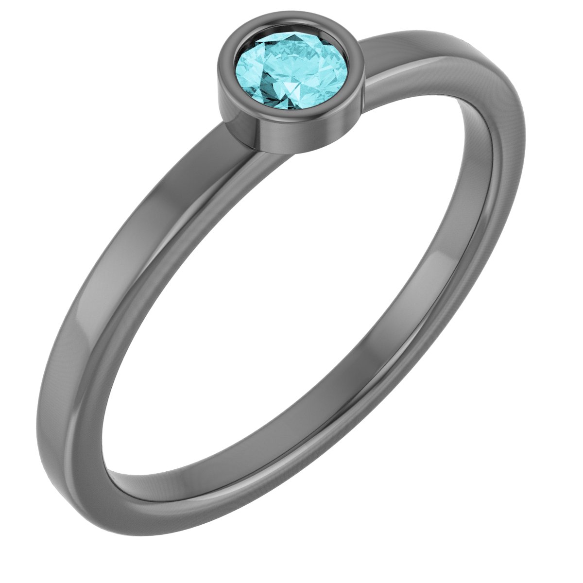 Rhodium-Plated Sterling Silver 5 mm Round Imitation Blue Zircon Ring