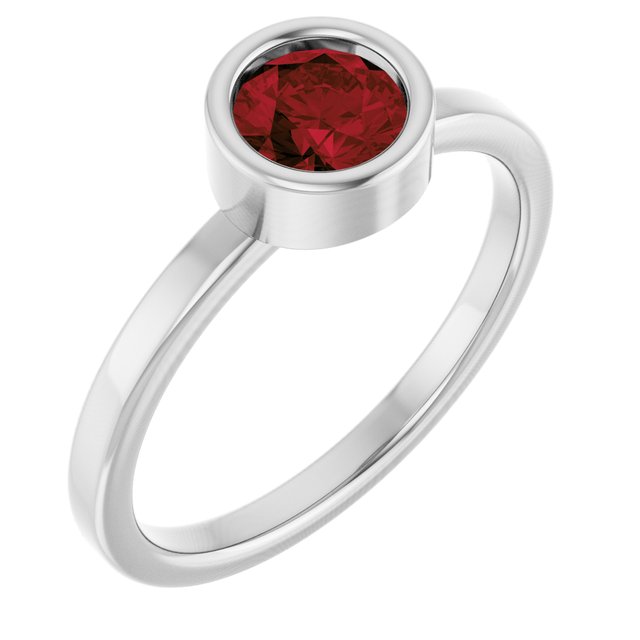 Rhodium-Plated Sterling Silver 5.5 mm Natural Mozambique Garnet Ring