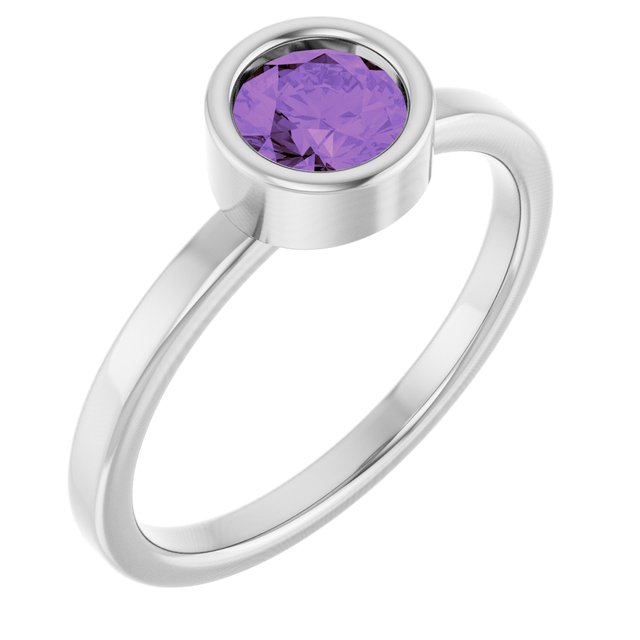 Rhodium-Plated Sterling Silver 5.5 mm Natural Amethyst Ring
