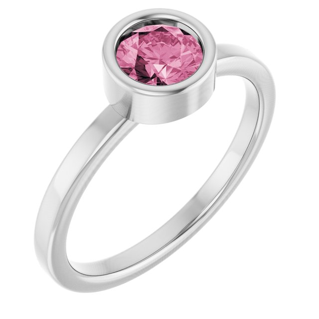 14K White 5.5 mm Natural Pink Tourmaline Ring