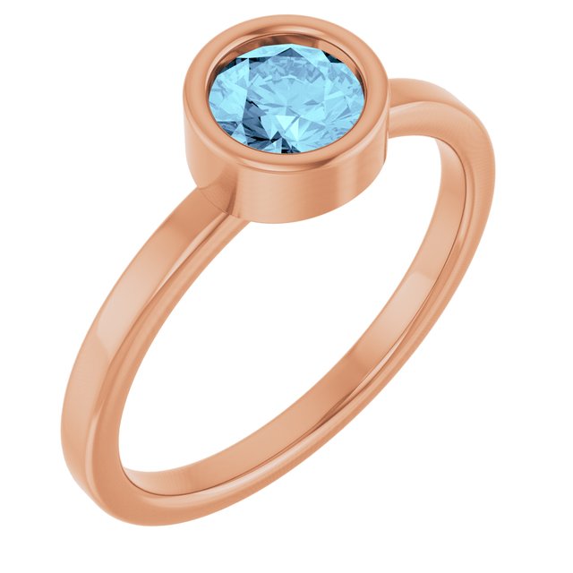 14K Rose 5.5 mm Natural Aquamarine Ring