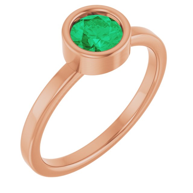 14K Rose 5.5 mm Natural Emerald Ring