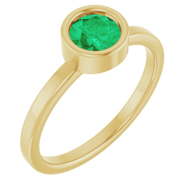 14K Yellow 5.5 mm Lab-Grown Emerald Ring