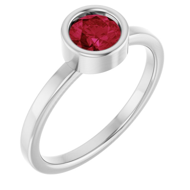 Rhodium-Plated Sterling Silver 5.5 mm Natural Ruby Ring