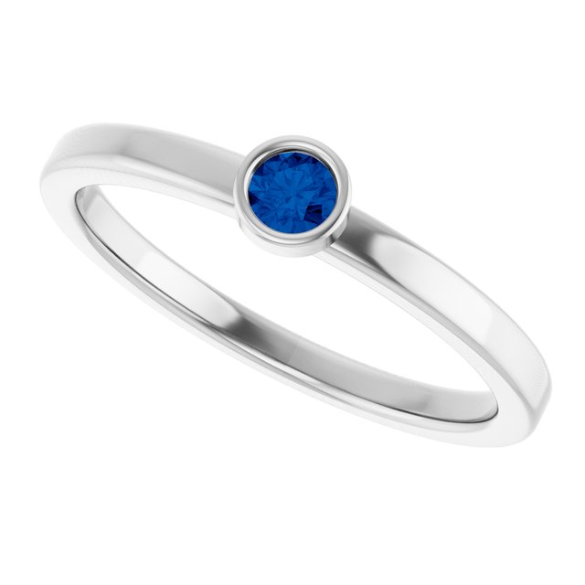 14K White 3 mm Round Lab-Grown Blue Sapphire Ring
