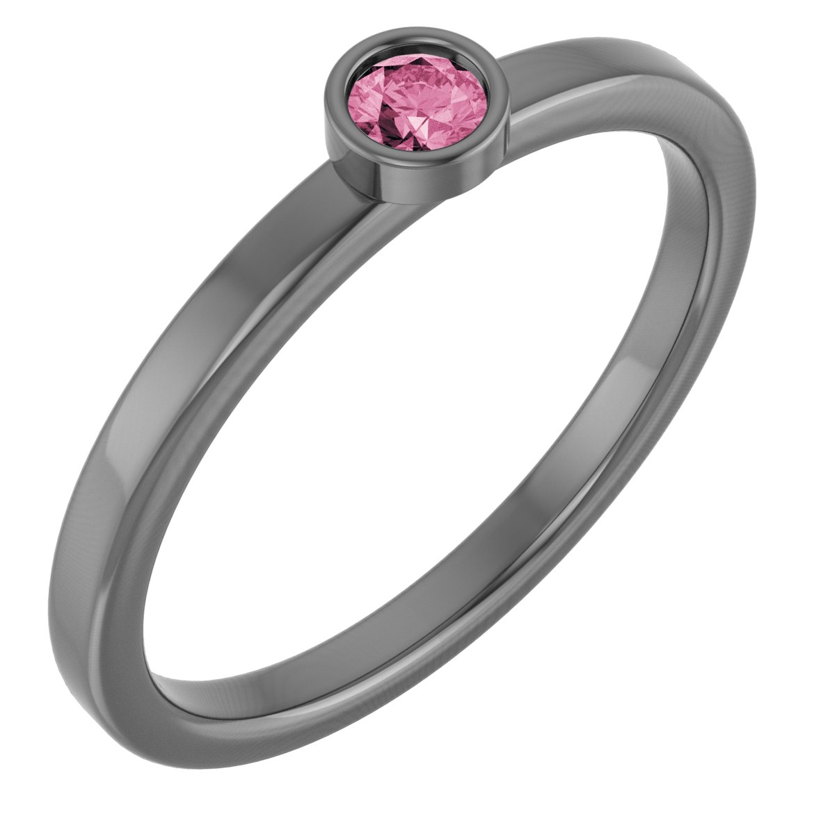 Rhodium-Plated Sterling Silver 3 mm Round Pink Tourmaline Ring