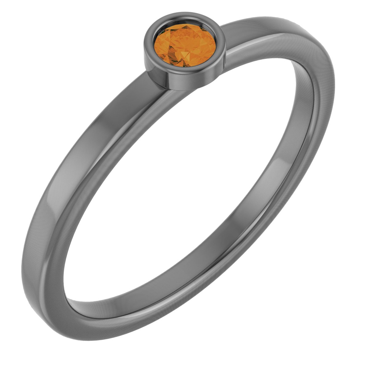 Rhodium-Plated Sterling Silver 3 mm Round Citrine Ring
