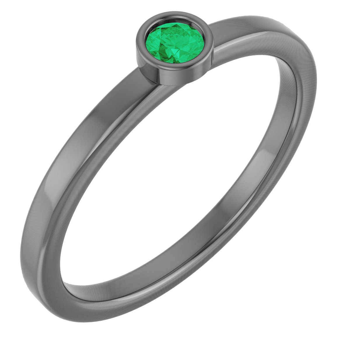 14K White 3 mm Round Lab-Grown Emerald Ring
