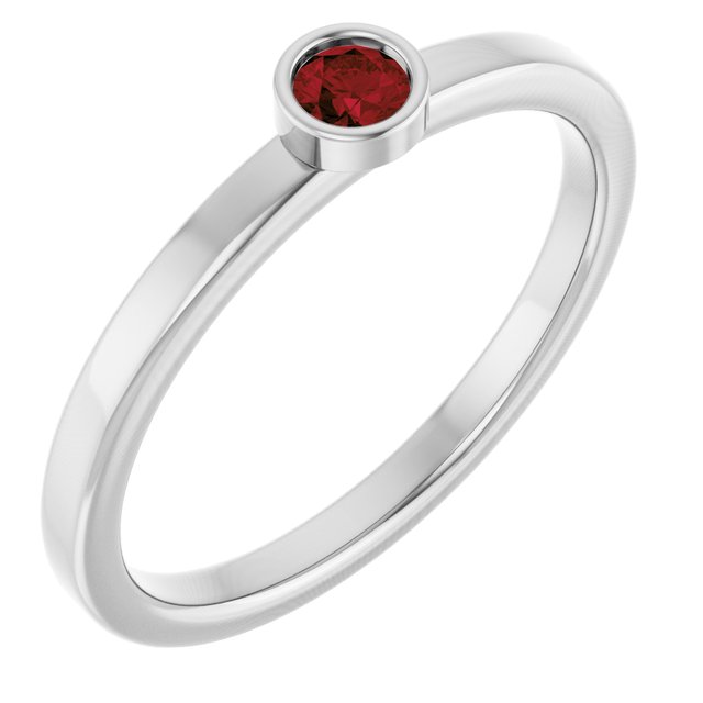 Rhodium-Plated Sterling Silver 3 mm Natural Mozambique Garnet Ring