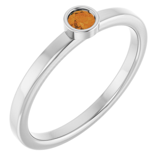 Rhodium-Plated Sterling Silver 3 mm Natural Citrine Ring