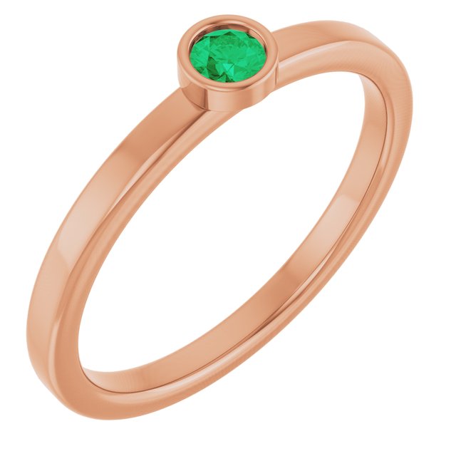 14K Rose 3 mm Natural Emerald Ring