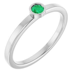 14K White 3 mm Round Lab-Grown Emerald Ring