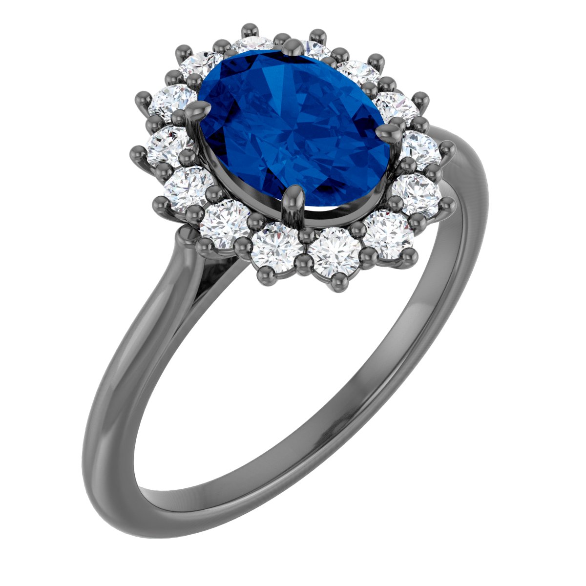 14K White Lab-Grown Blue Sapphire & 3/8 CTW Diamond Ring