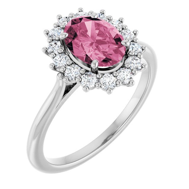 14K White Natural Pink Tourmaline & 3/8 CTW Natural Diamond Ring