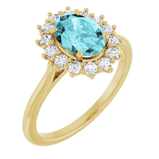 14K Yellow Natural Blue Zircon & 3/8 CTW Natural Diamond Ring