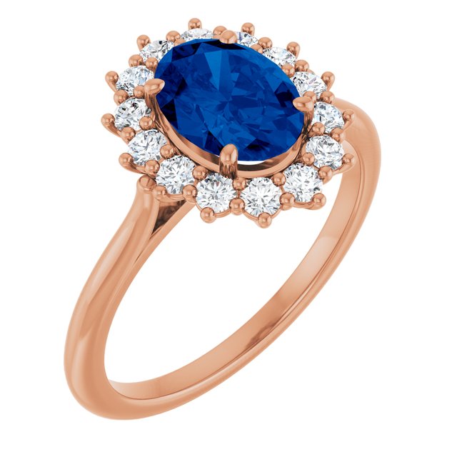14K Rose Lab-Grown Blue Sapphire & 3/8 CTW Natural Diamond Ring