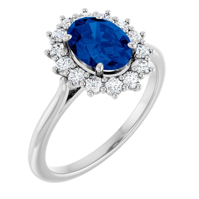 Platinum Lab-Grown Blue Sapphire & 3/8 CTW Natural Diamond Ring