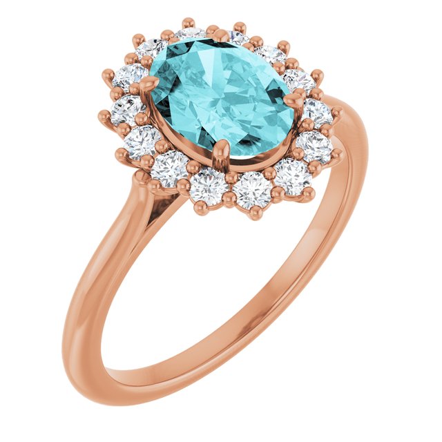 14K Rose Natural Blue Zircon & 3/8 CTW Natural Diamond Ring