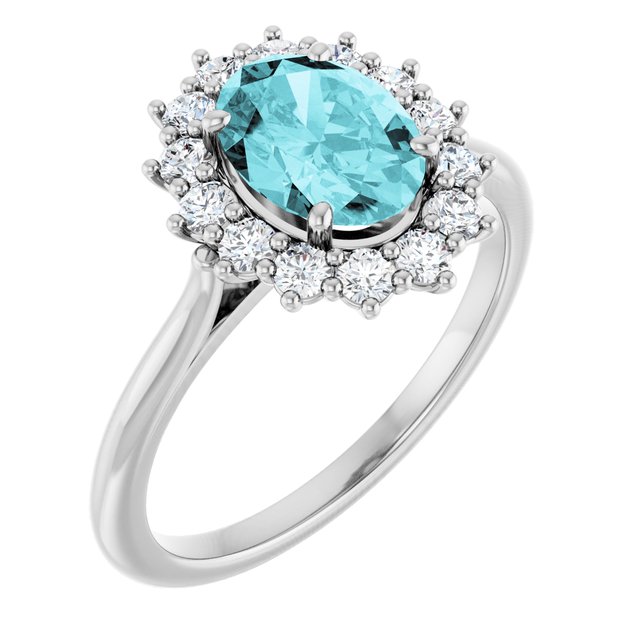 Platinum Natural Blue Zircon & 3/8 CTW Natural Diamond Ring