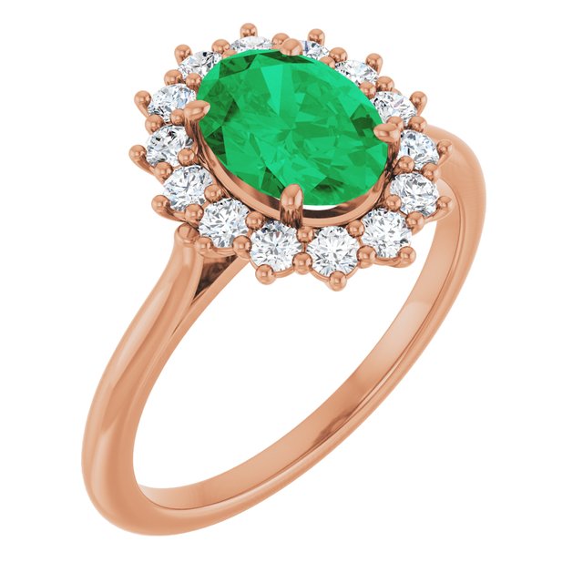 14K Rose Lab-Grown Emerald & 3/8 CTW Natural Diamond Ring