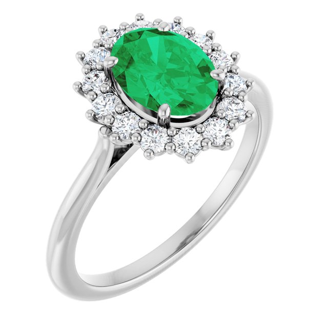 Platinum Lab-Grown Emerald & 3/8 CTW Natural Diamond Ring
