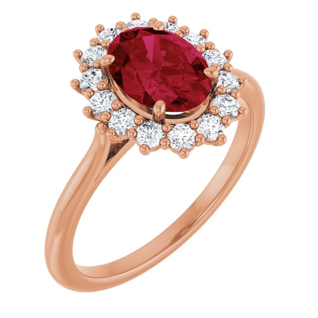 14K Rose Lab-Grown Ruby & 3/8 CTW Natural Diamond Ring