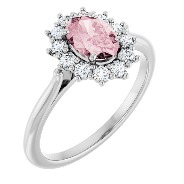 14K White Natural Pink Morganite & 3/8 CTW Natural Diamond Ring