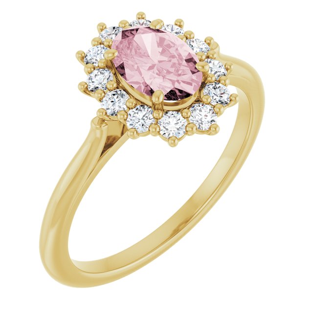 14K Yellow Natural Pink Morganite & 3/8 CTW Natural Diamond Ring