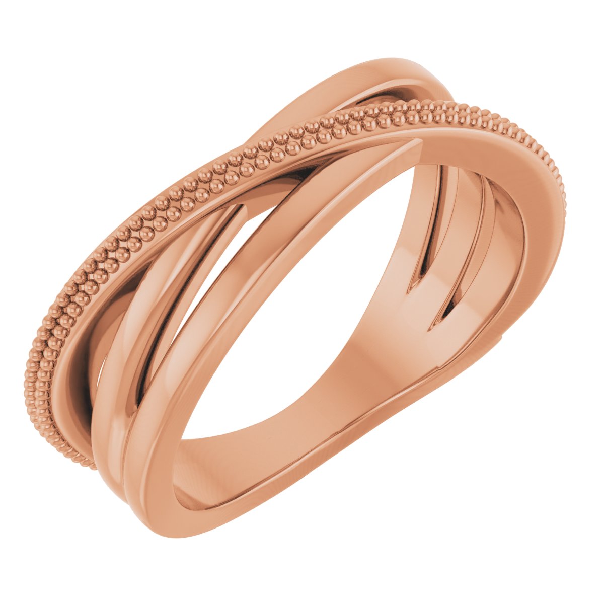 14K Rose Beaded Criss-Cross Ring