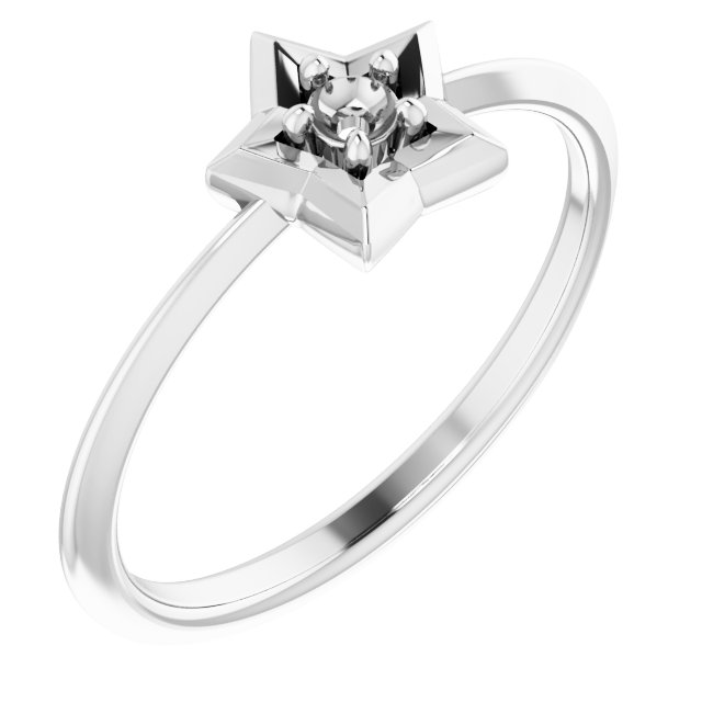 14K White Youth Star April Birthstone Ring