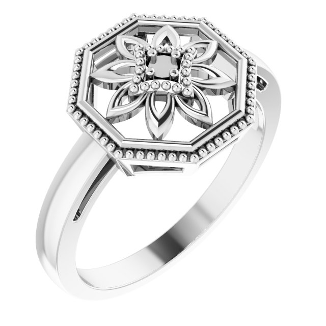 Sterling Silver .03 CTW Natural Diamond Filigree Ring