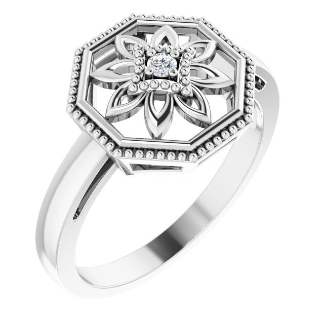 Sterling Silver .03 CTW Natural Diamond Filigree Ring 