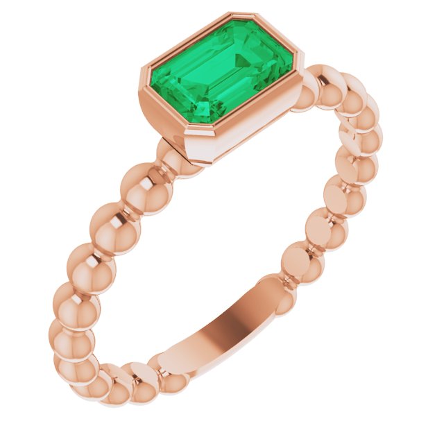14K Rose Lab-Grown Emerald Family Stackable Ring