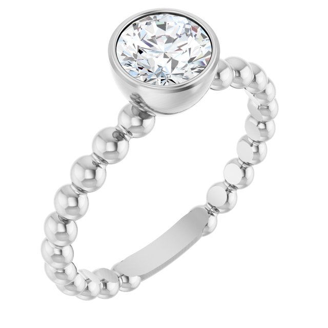 14K White Natural White Sapphire Family Beaded Stackable Ring