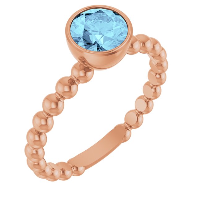 14K Rose Natural Aquamarine Family Beaded Stackable Ring