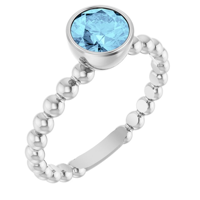 Sterling Silver Natural Aquamarine Family Beaded Stackable Ring