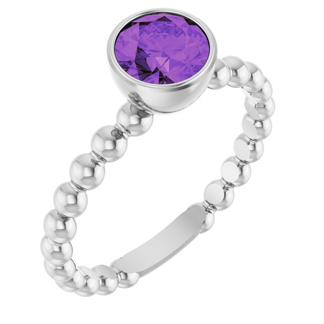 Sterling Silver Natural Amethyst Family Beaded Stackable Ring
