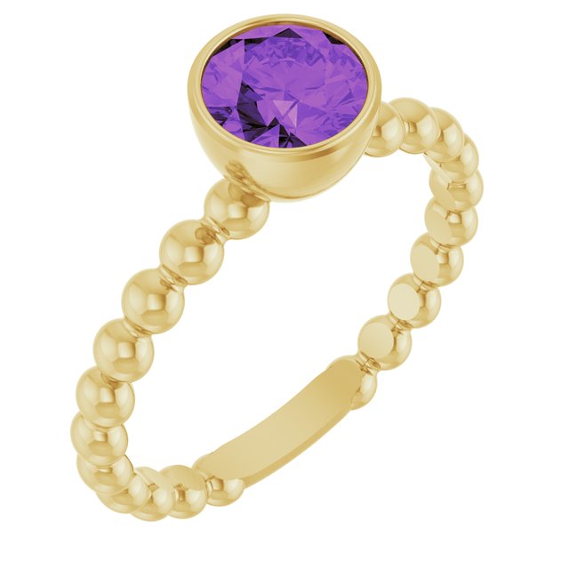 14K Yellow Natural Amethyst Family Beaded Stackable Ring
