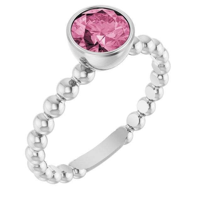 Sterling Silver Natural Pink Tourmaline Family Beaded Stackable Ring