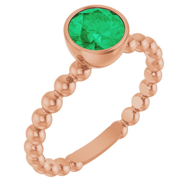 14K Rose Lab-Grown Emerald Family Beaded Stackable Ring 