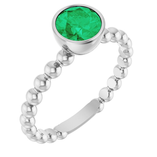 Sterling Silver Lab-Grown Emerald Family Beaded Stackable Ring 