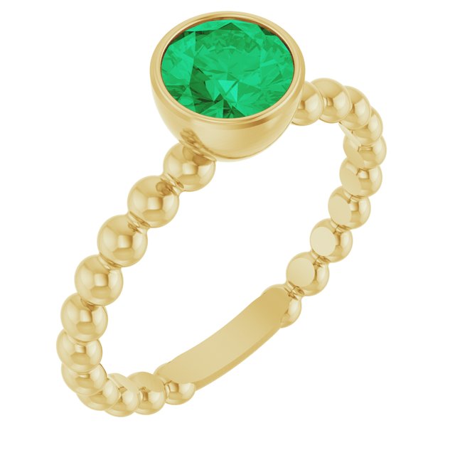14K Yellow Lab-Grown Emerald Family Beaded Stackable Ring 