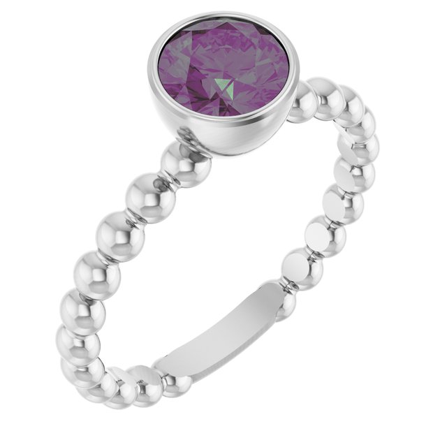 Sterling Silver Lab-Grown Alexandrite Family Beaded Stackable Ring 