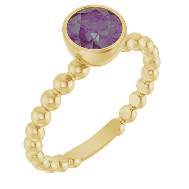 14K Yellow Lab-Grown Alexandrite Family Beaded Stackable Ring 