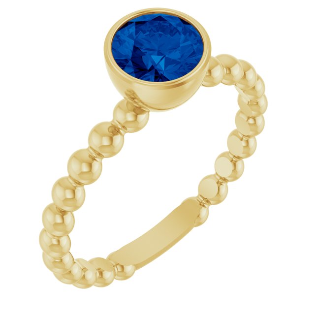 14K Yellow Lab-Grown Blue Sapphire Family Beaded Stackable Ring 