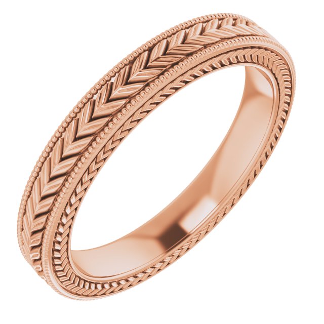 14K Rose 3 mm Wheat Pattern Band Size 7.5 Ref 12213324