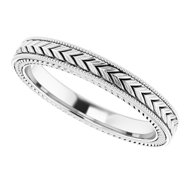 14K White 3 mm Wheat Pattern Band Size 7