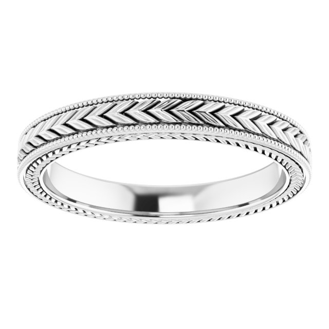 14K White 3 mm Wheat Pattern Band Size 7